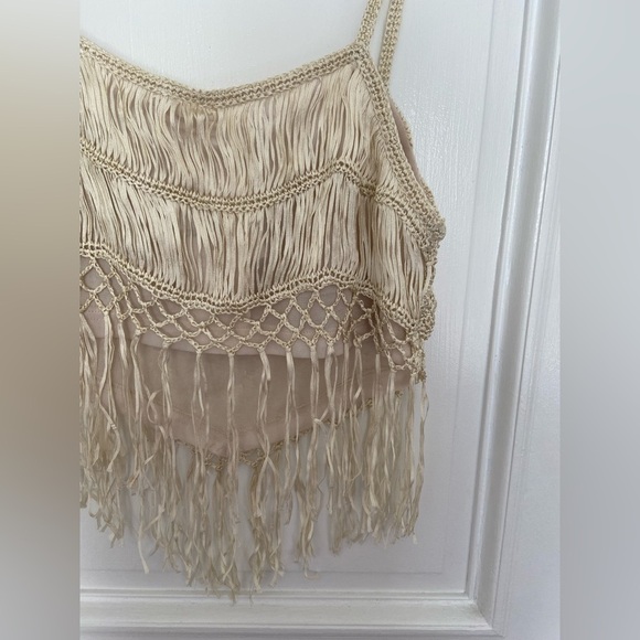 NWT Millau Crochet Cream Eclectic Unique Festival Bohemian Fringe Crop Tank Top - Picture 10 of 15